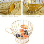 Coffee Pod Holder K-Cup Organizer Basket - Extra Large Capacity Capsule Storage for Coffee Bar, Kitchen Counter, Office Breakroom & Cafe Display, Gold & Black Options