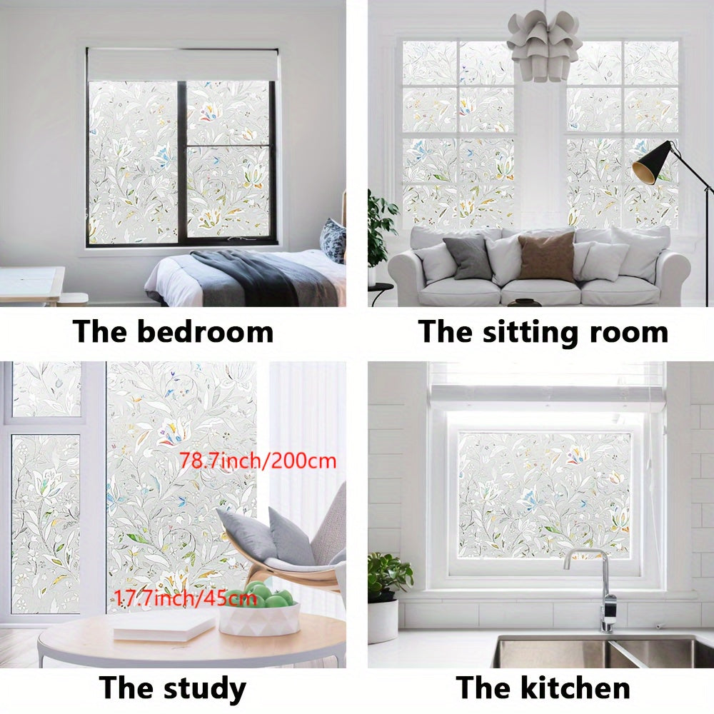 Frosted Window Film Static Cling Removable Non-Adhesive 7mil Tulip Pattern – Privacy & Heat Control Window Film for Bathroom, Home Office & Living Room