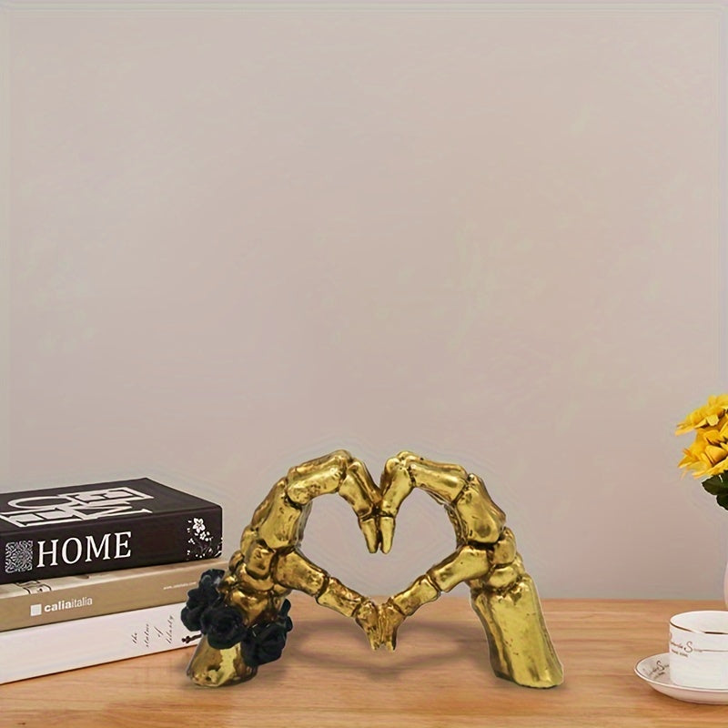 Skull Heart-Shaped Hand Resin Statue – Unique Desktop Decoration, Modern Art Decor & Halloween Decor Figurine, Spooky Gothic Gift