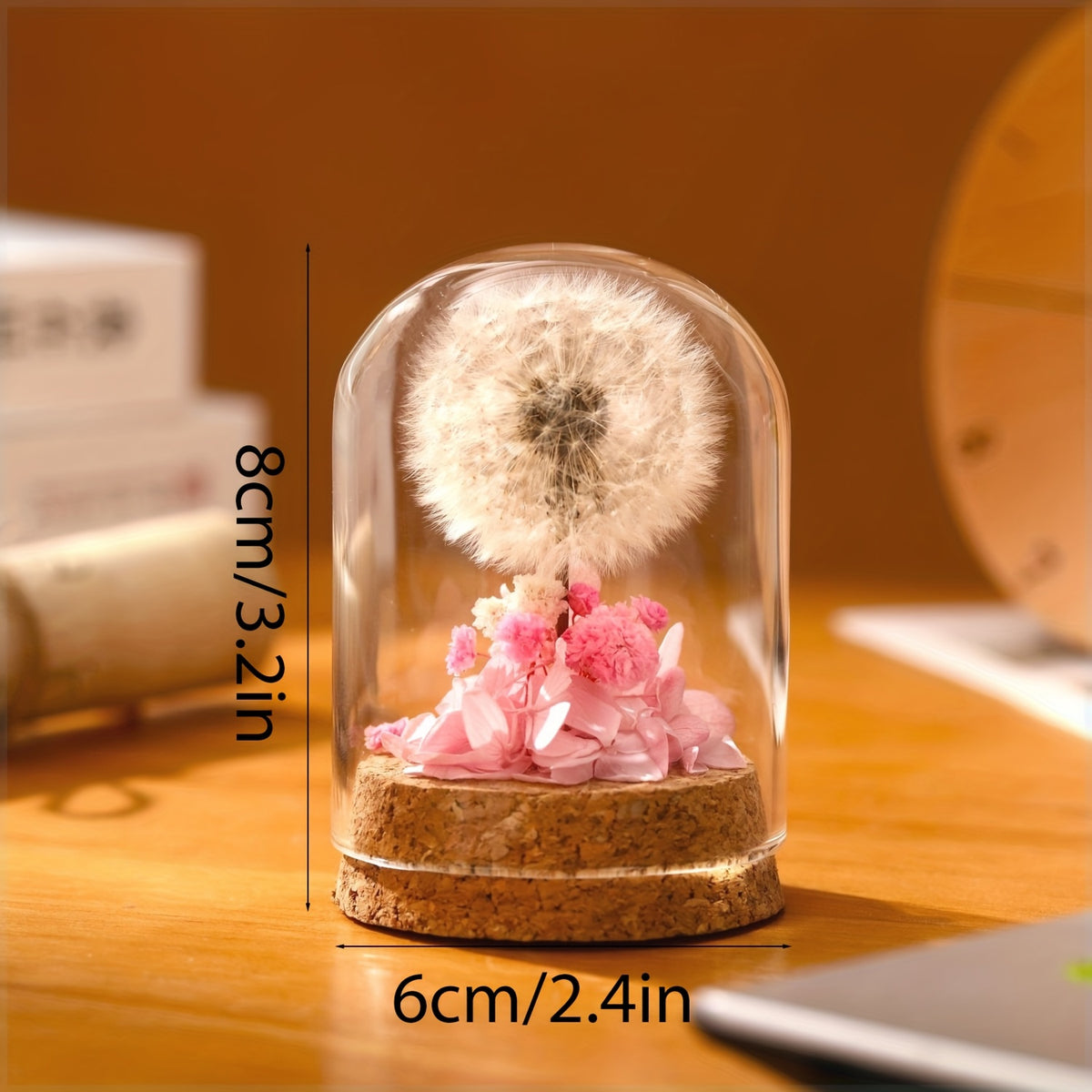Eternal Dandelion Glass Dome Decoration – Preserved Floral Arrangement in Transparent Display Case, Long-Lasting Keepsake Home & Desk Decor, Perfect Gift for Mother’s Day, Birthday, Christmas & Teacher Appreciation, Red or Pink