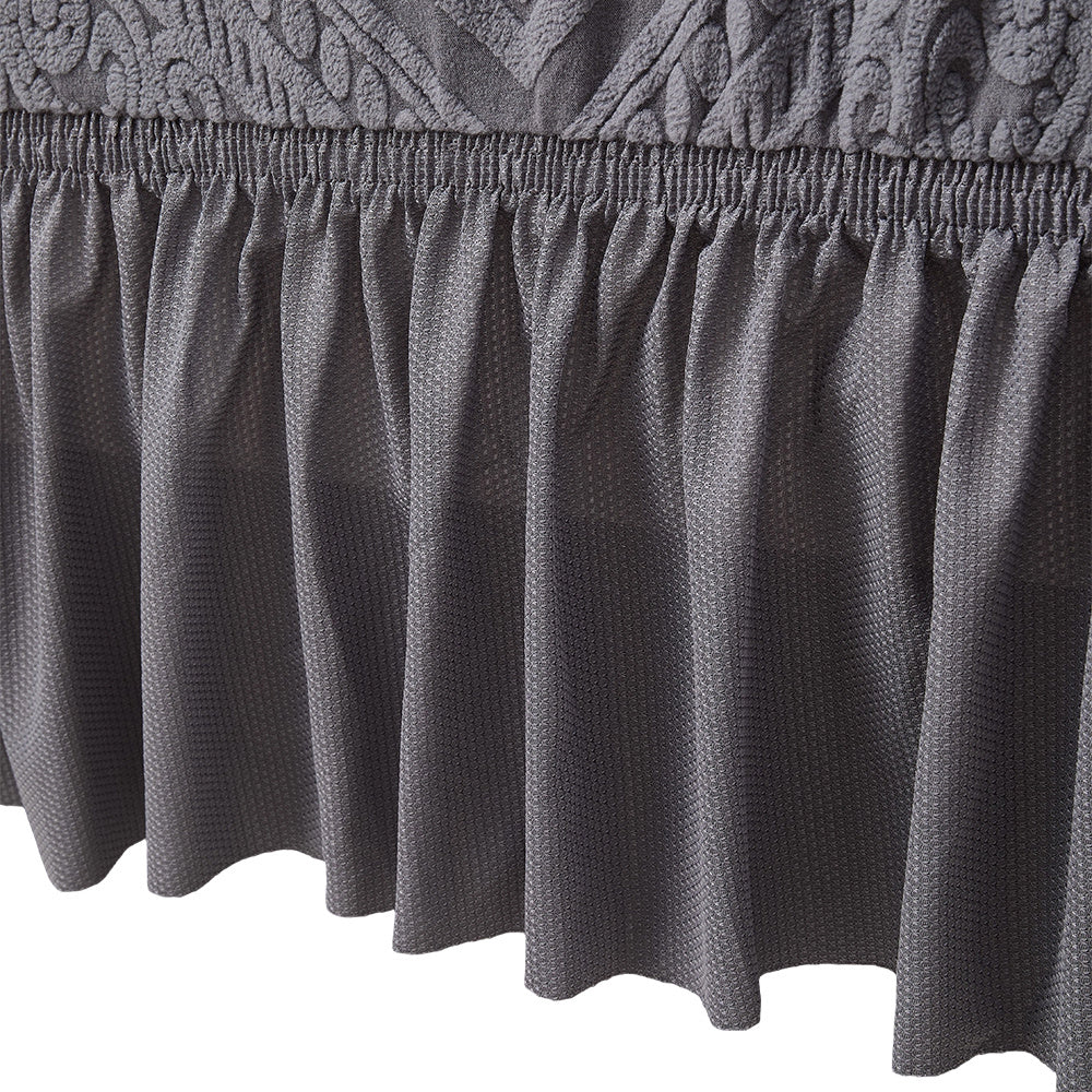 280 GSM Velvet Jacquard Sofa Cover One-Piece Full-Coverage Ruffle Detail Washable High Elastic Slipcover for 1 2 3 4 Seater L-Shape Corner Sofa Armchair Couch Protector Grey