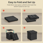 Foldable Storage Cube Ottoman Footstool – 11.6" Hidden Storage, 286 lb Capacity, for Living Room Bedroom Dorm, Ink Black Dark Gray Jelly Pink