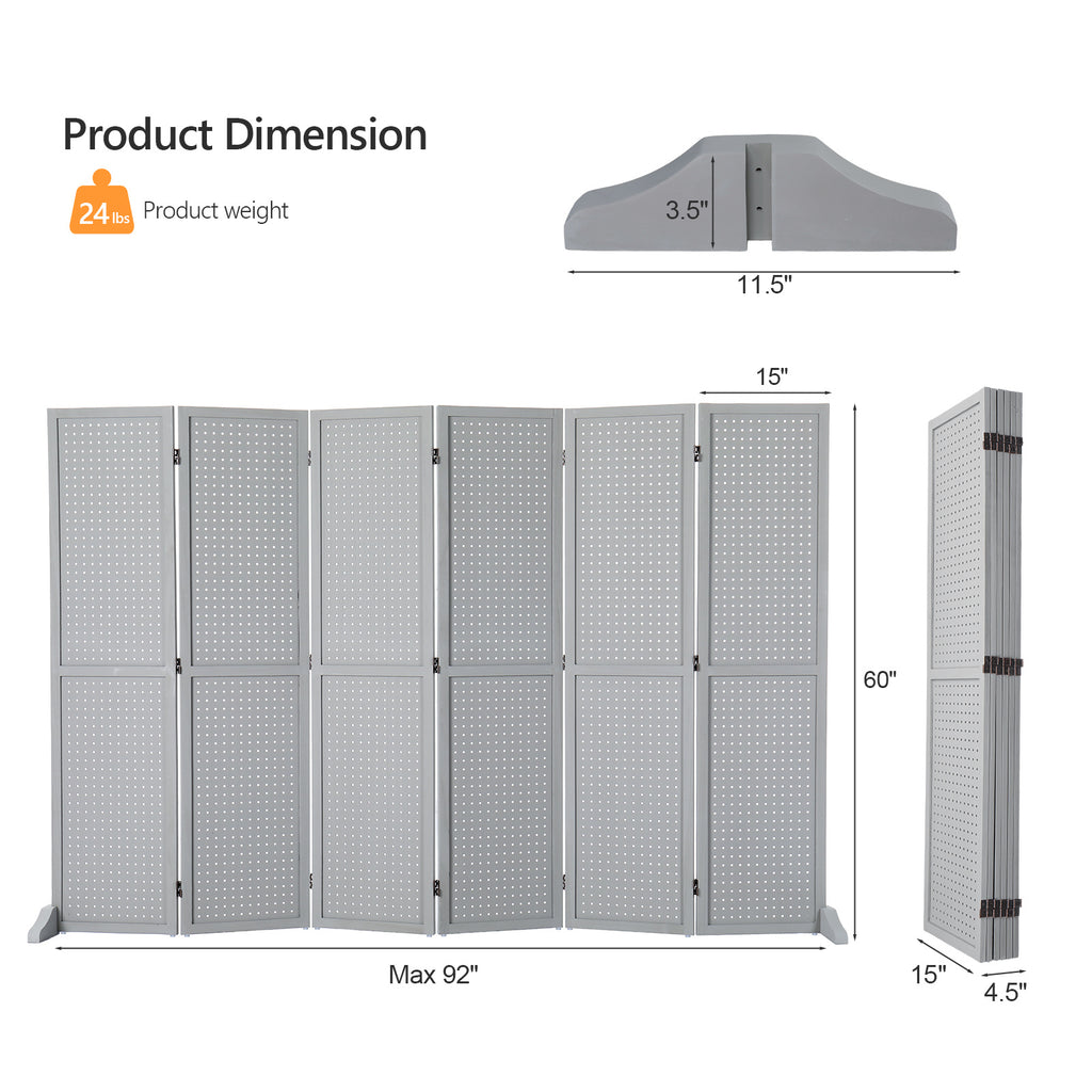 5 FT Freestanding Pegboard Room Divider | Wood Folding Privacy Screen & Display Board Organizer with Support Feet – White, Black, Natural, Grey | Craft Shows, Retail & Home