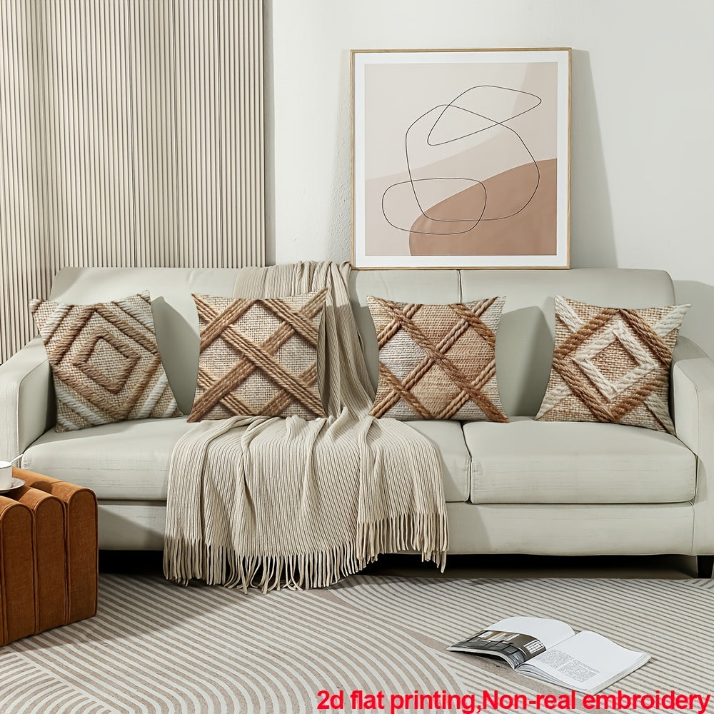 Boho Throw Pillow Cases Set of 4 Geometric Striped Diamond Pattern Decorative Cushion Covers 18x18 Inch for Farmhouse Living Room Bedroom Couch Sofa