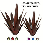 Metal Agave Solar Garden Lights Set of 2 (Large & Small) – Auto Dusk-to-Dawn Outdoor Stake Lights for Lawn, Courtyard, Garden & Patio Decor, 8 Color Options