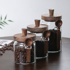 Airtight Glass Canisters Set of 3 with Spoon - Leak-Proof Kitchen Storage Jars for Coffee, Sugar, Flour & Tea, Round Glass Jars with Dark Brown Lids for Pantry & Countertop