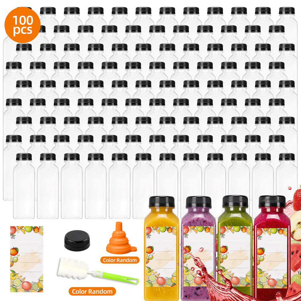 Plastic Juice Bottles with Caps 12oz 16oz Bulk Set 100 118 142 Pcs - Empty Bottles with Labels Funnel & Brush for Juice Smoothie Tea Coffee Party | Nuvia Haven