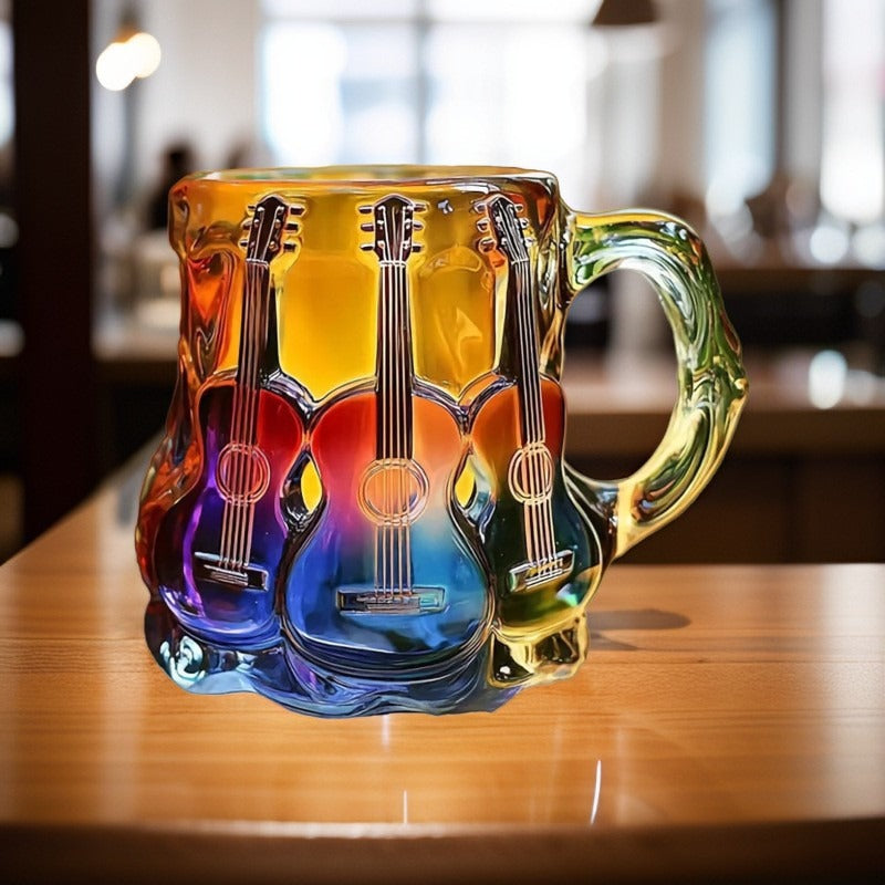 Guitar Painted Coffee Mug - Musical Art Design Cup, Creative Craftware Ornament, Hand Painted Guitar Pattern Drinkware for Music Lovers, Unique Gift, Home Decor Accent