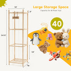 Wooden Stuffed Animal Storage Organizer for Kids, Large Plush Toy Zoo Holder, Space-Saving Corner Rack for Playroom, Bedroom, Nursery & Kids Room, Natural Wood Finish
