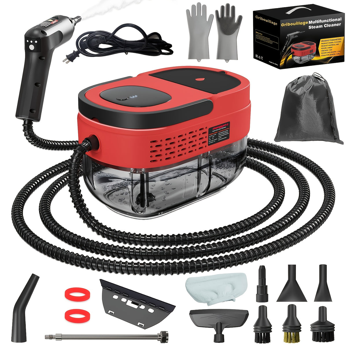 Handheld Steam Cleaner High Pressure 54oz Tank 3-Level Adjustable Handle Portable for Home Car Furniture Grout Bed Bugs 3 Colors