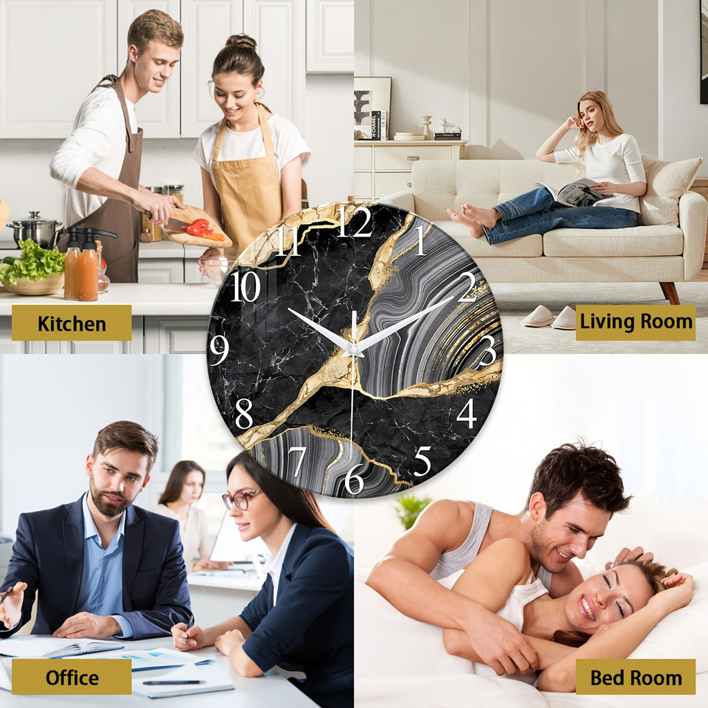 Modern Large Glass Wall Clock with Marble Texture – Silent Non-Ticking, 14, 20 & 24 Inch, AA Battery, Luxury Wall Decor for Living Room, Bedroom, Kitchen & Office, Housewarming Gift