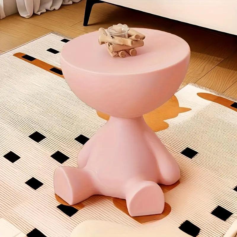 Bear Shaped Side Table Plastic Nightstand Cute Lamp Stand Coffee Cup Holder Compact Bedroom Living Room Decor Black Grey Coffee Green Pink