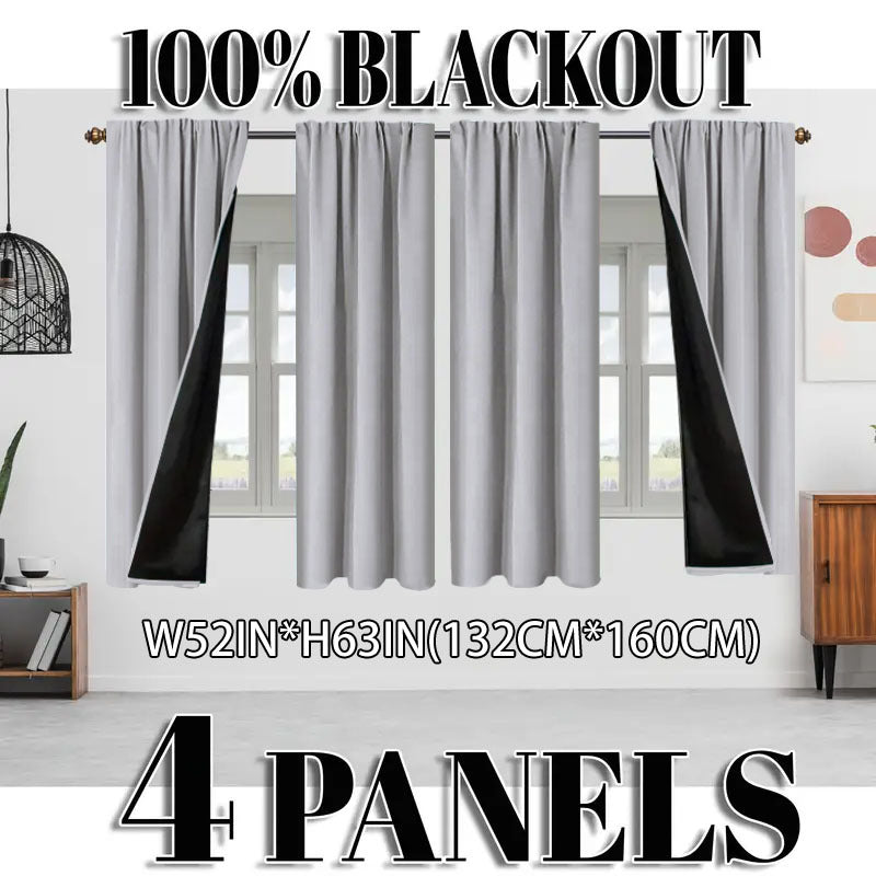 Blackout Curtains 4 Panel Set Rod Pocket – 100% Thermal Insulated Noise Reducing Solid Polyester, Laminated Lining, 7 Colors 7 Sizes