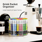 Lazy Susan Organizer Rotating Drink Mix Packet Holder Clear Turntable with Dividers for Powder Packets Water Flavor Packets Pantry Counter