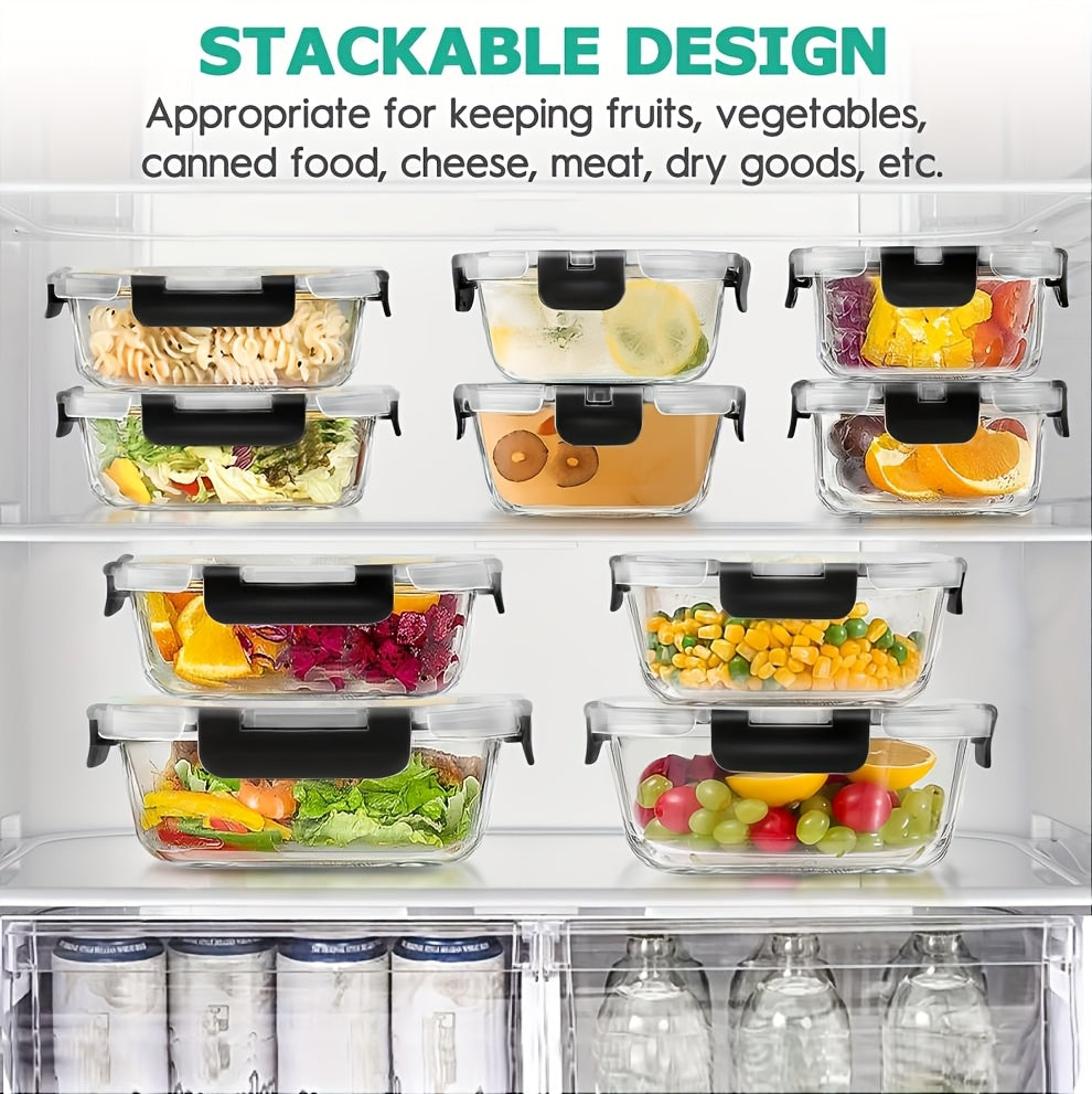 Borosilicate Glass Food Storage Containers Set with Lids – 10/17 Piece Airtight Meal Prep Bento Boxes, BPA Free, Microwave & Dishwasher Safe, Mixed Colors