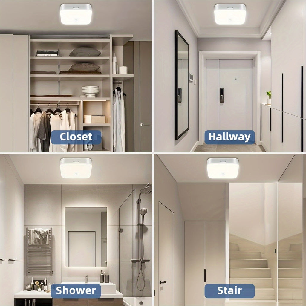 Rechargeable Motion Sensor Ceiling Light with Remote – 5 Brightness Levels 4 Color Temperatures Dimmable Wireless LED Light for Closet Shower Pantry Hallway Porch Shed