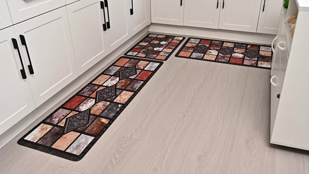 Vintage Plaid Kitchen Floor Mat Set – Diatom Mud Rubber, Absorbent, Non-Slip, Fast Drying, Machine Washable | Kitchen, Bathroom & Hallway | 2-Piece & 3-Piece | Nuvia Haven