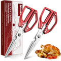 Kitchen Scissors Set 2pc Heavy Duty Stainless Steel Meat Shears Dishwasher Safe - Sharp Poultry Shears for Chicken Bones Turkey Fish 7-Inch Blade Ergonomic Handle Gift Box, Red/Black/Black & White