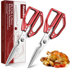 Kitchen Scissors Set 2pc Heavy Duty Stainless Steel Meat Shears Dishwasher Safe - Sharp Poultry Shears for Chicken Bones Turkey Fish 7-Inch Blade Ergonomic Handle Gift Box, Red/Black/Black & White