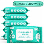 XL Flushable Adult Wet Wipes Unscented Alcohol-Free Septic and Sewer Safe Family Size 3-Pack 150 Wipes and 6-Pack 300 Wipes for Home Bathroom Travel Camping Outdoor Hygiene