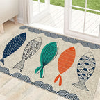 Summer Fish Pattern Flannel Door Mat Washable Soft Non-Slip Area Rug for Front Door Bedroom Farmhouse Laundry Room Decoration - 2 Sizes