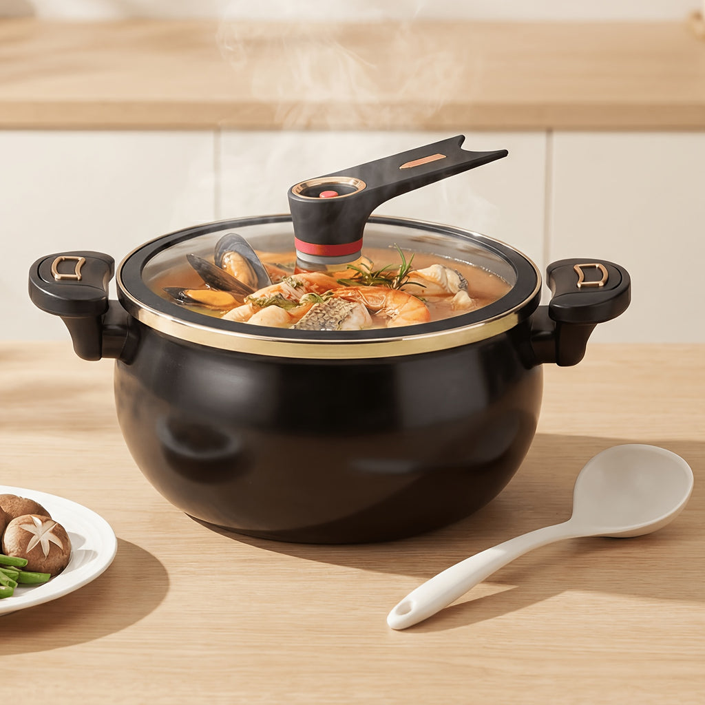 Non-Stick Soup Pot 8.45QT Large Capacity with Twist-Lock Handle Induction Gas Open Fire Universal Stew Pot for Home Restaurant Hotel Black