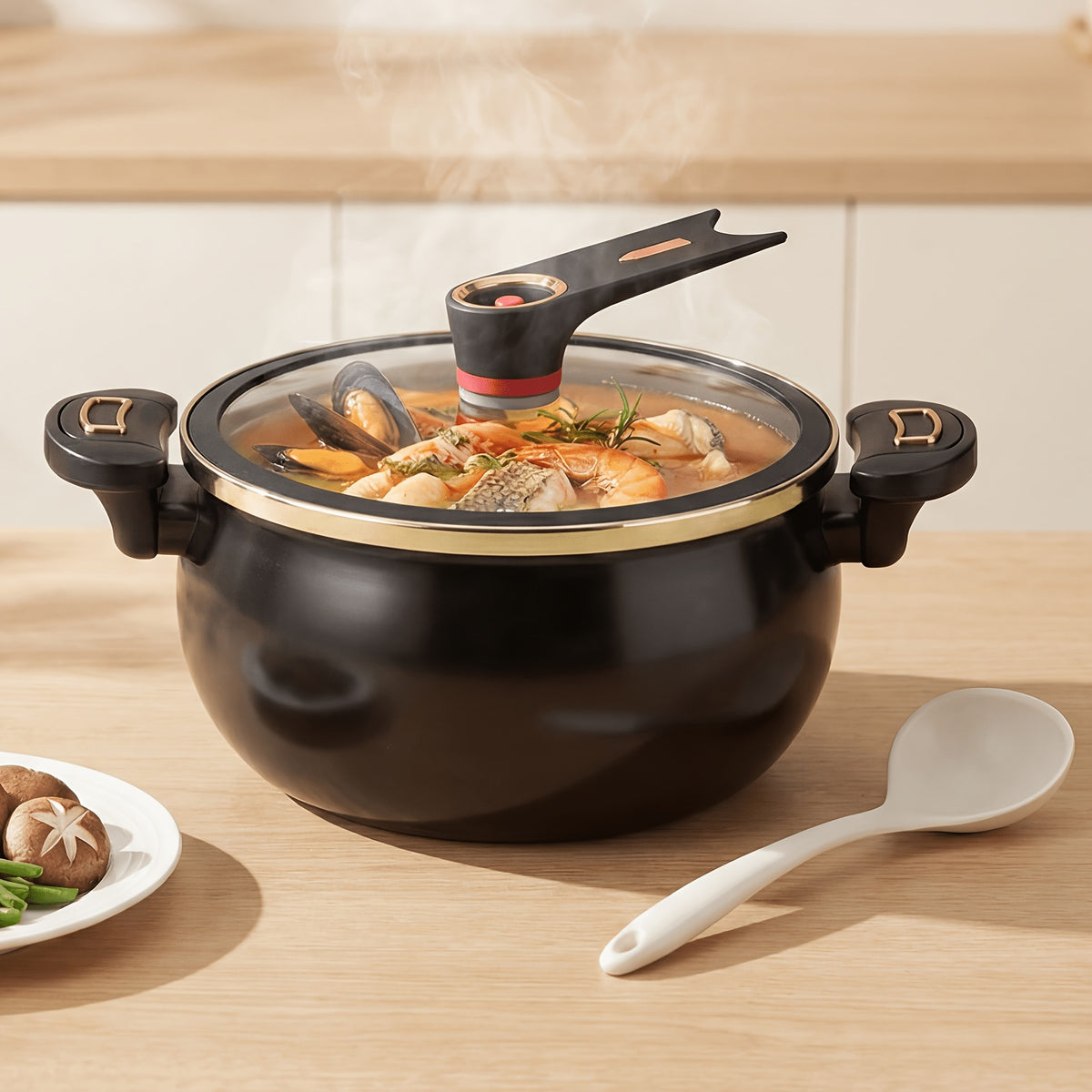 Non-Stick Soup Pot 8.45QT Large Capacity with Twist-Lock Handle Induction Gas Open Fire Universal Stew Pot for Home Restaurant Hotel Black