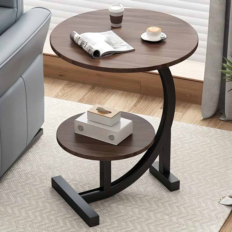 Solid Wood Round Coffee Table – Modern Double-Layer Sofa Side Table for Living Room Bedroom Balcony, Lightweight Luxury Design, White & Black