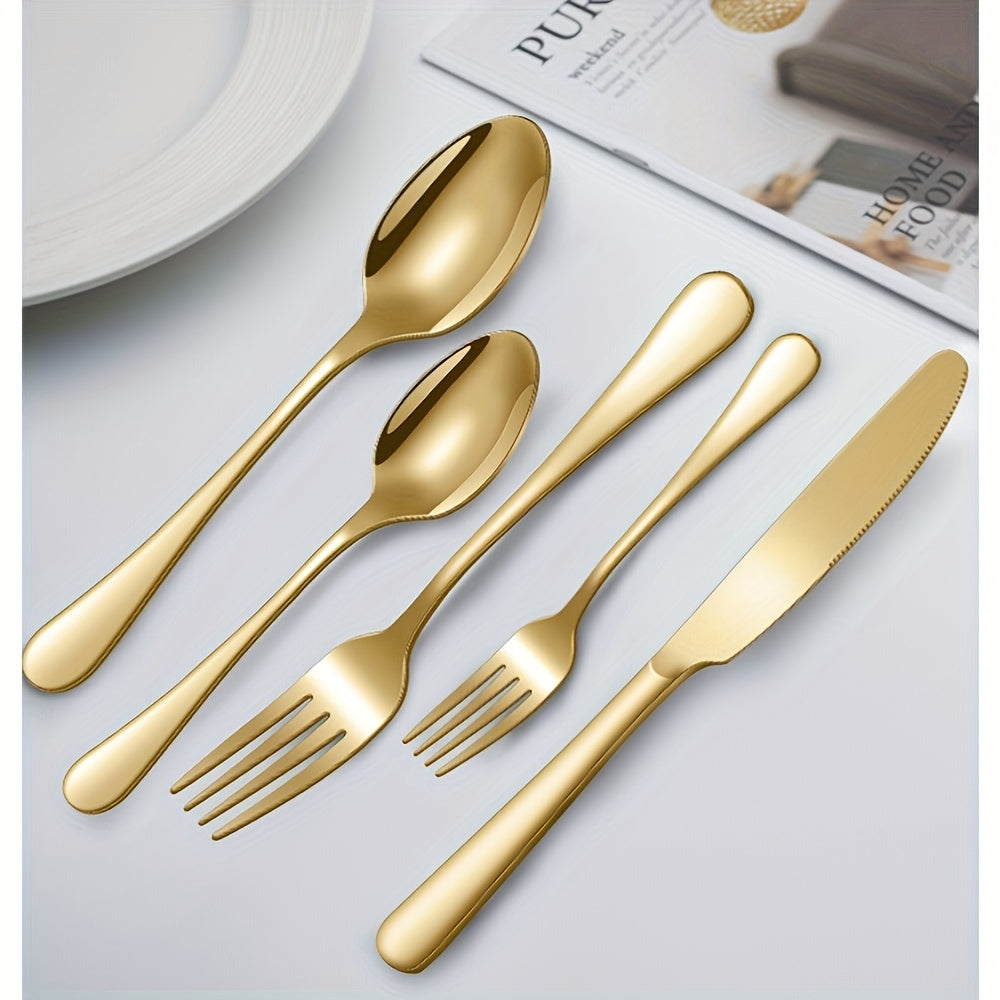 30-Piece Deluxe Golden Stainless Steel Flatware Set with Wooden Gift Box – Mirror Polished Knives, Forks & Spoons for 6 | Wedding, Business & Celebration Gift