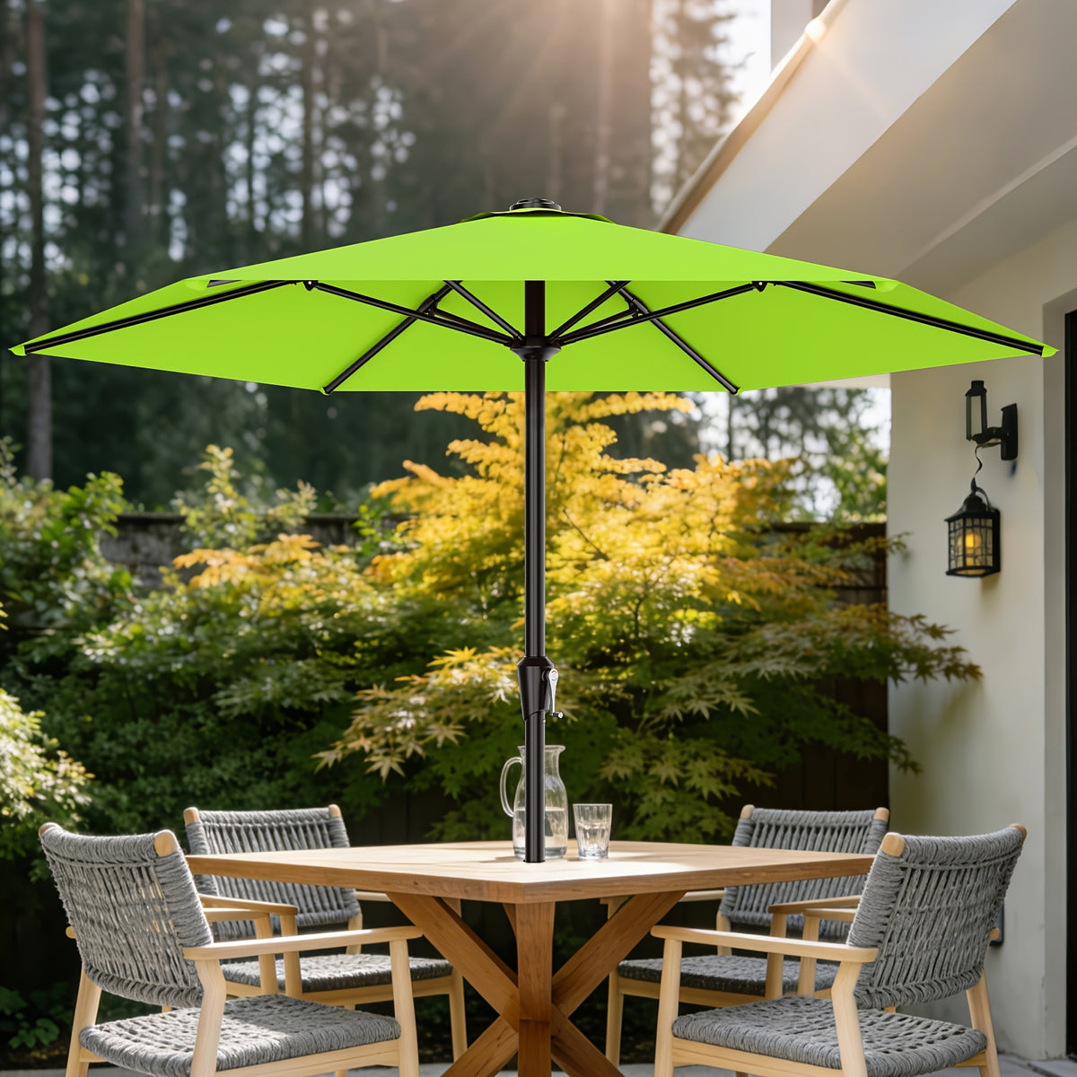 9 FT Patio Market Umbrella with Easy Crank, UV Protection & 6 Sturdy Ribs – Outdoor Table Umbrella for Deck, Backyard & Pool, 10 Colors (Beige, Gray, Green, Navy, Blue, Red, Pink, Yellow)