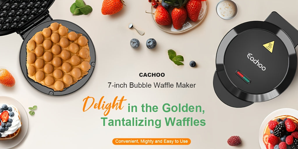 Bubble Waffle Maker 7-Inch 1000W | Hong Kong Egg Waffle Electric Grill with Nonstick Coating | Ready in 5 Mins for Breakfast, Desserts & Ice Cream Cones | Christmas Gift Idea