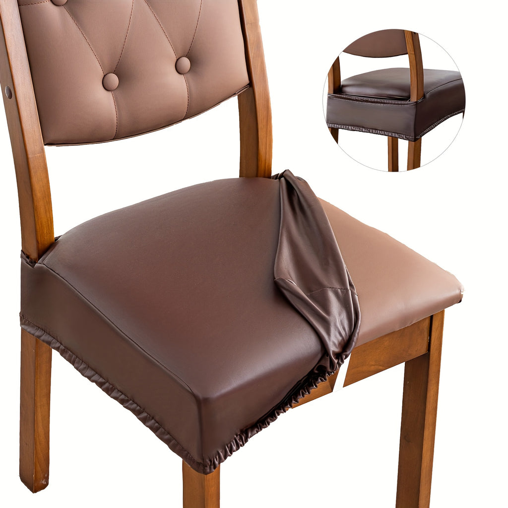 PU Faux Leather Chair & Stool Seat Covers Set of 6 – Wear-Resistant Washable Stretchable Seat Protectors for Home & Restaurant Furniture, Fits Round Stools & Dining Chairs