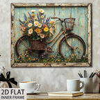 Shabby Chic Canvas Wall Art – Vintage Blooming Flower Country Landscape Painting with Wood Background, Farmhouse Pastoral Wall Decor for Living Room & Kitchen, High-Quality Print Wrap-Around Frame