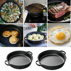 Deep Cast Iron Skillet 8.66 Inch with 2 Handles and Wooden Shovel Flat Bottom Frying Pan Oven Stovetop Grill Campfire Safe for Steak Bread Pizza Camping