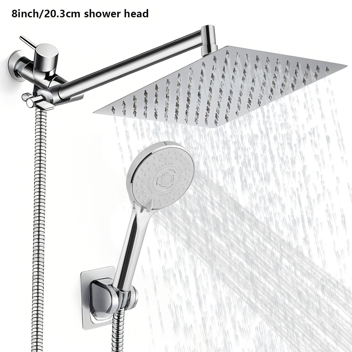 High Pressure Shower Head with Handheld Combo 9-Spray Settings 8 10 12 Inch Rainfall Stainless Steel Hose Adjustable Bracket Chrome Black