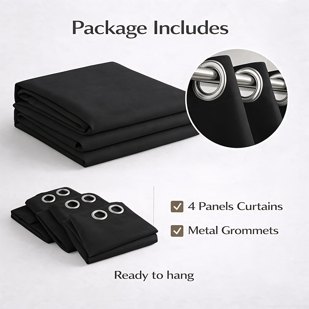 4-Panel Blackout Curtains Set Heat Insulating Noise Reducing Privacy Drapes for Bedroom Living Room Balcony – 6 Sizes 4 Colors