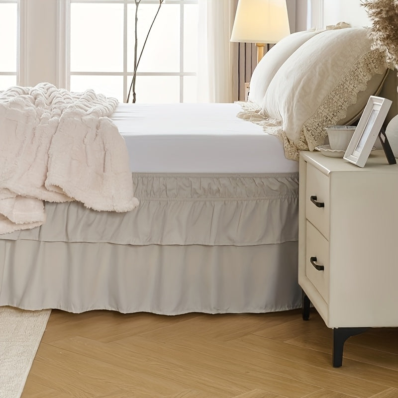 Double Ruffle Bed Skirt – 16" Drop Elastic Wrap-Around | Easy Install, Machine Washable | Twin, Full, Queen, King