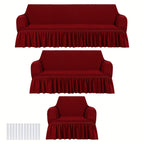 Sofa Slipcover Set 3 Piece Stretch Elastic Couch Cover with Skirt Washable Furniture Protector for Sofa Loveseat Armchair 3 Colors