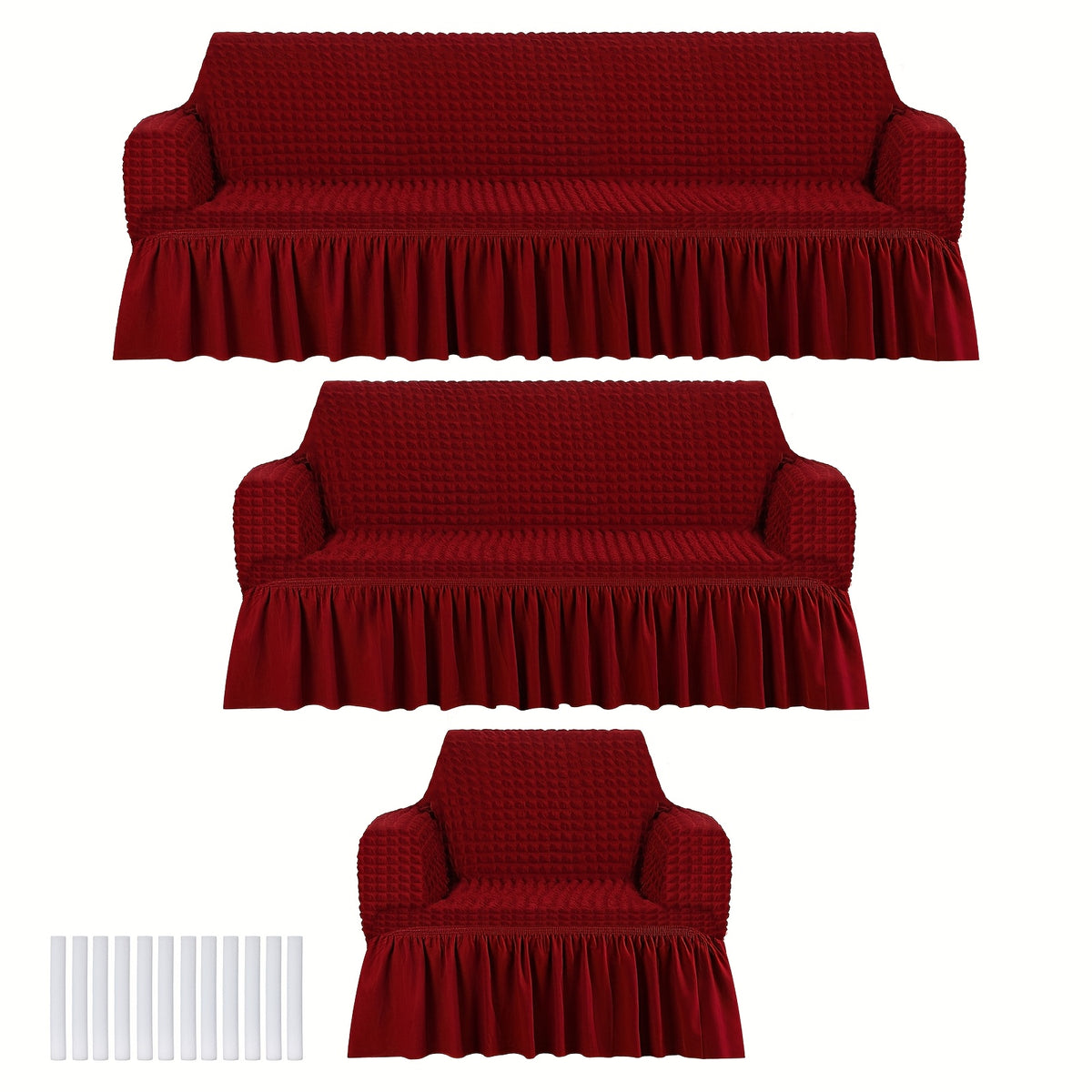 Sofa Slipcover Set 3 Piece Stretch Elastic Couch Cover with Skirt Washable Furniture Protector for Sofa Loveseat Armchair 3 Colors