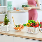 Food Storage Containers Set 6-Piece BPA-Free with Drain Baskets & Lids - Leak-Proof Freezer-Safe Crisper Boxes for Fruits, Vegetables & Meal Prep Leftovers, Reusable Kitchen Organizers