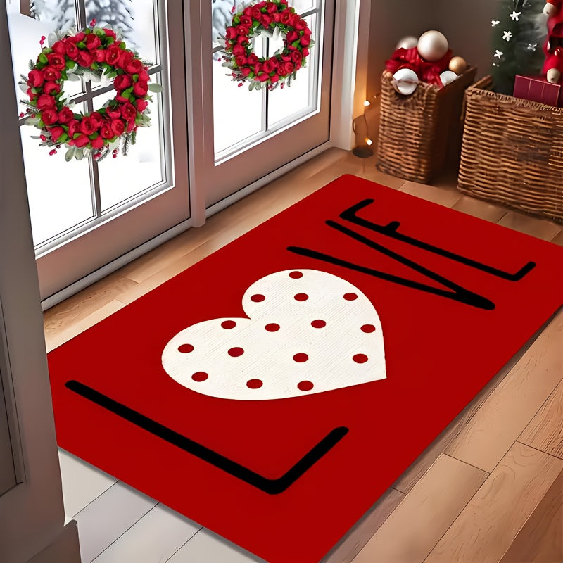 Heart-Shaped Welcome Door Mat Non-Slip Rubber Sole Entrance Bathroom Kitchen Bedroom Floor Mat Mothers Day Fathers Day Wedding Gift
