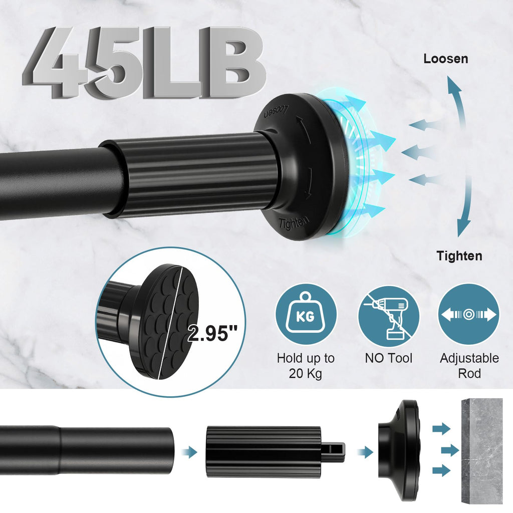 Tension Curtain Rod Adjustable 51-148 Inch No Drill Heavy Duty – Extra Long Spring Pressure Rod for Bathroom Shower Window Patio, White