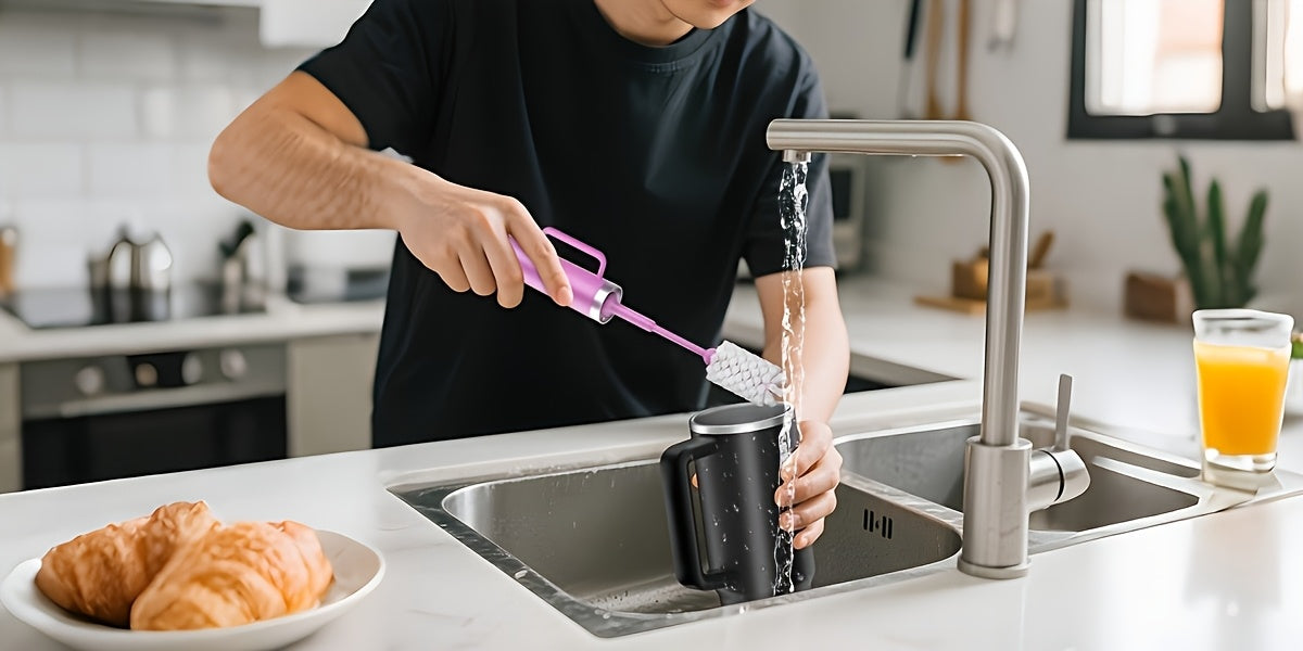 Electric Cup Scrubber 2-Speed IPX6 Waterproof – Type-C Rechargeable Bottle Brush Cleaner for 40oz Mugs, Tumblers & Water Bottles, Long Straw Brush & Wall Mount Storage, Kitchen Cleaning Tool