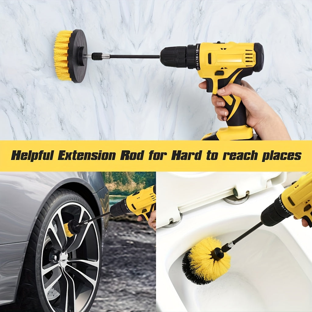 Drill Bit Scrub Brush Set 7 Piece with Cleaning Pads for Bathroom Toilet Kitchen Patio Vehicle Multi-Surface Power Scrubber Attachment Kit
