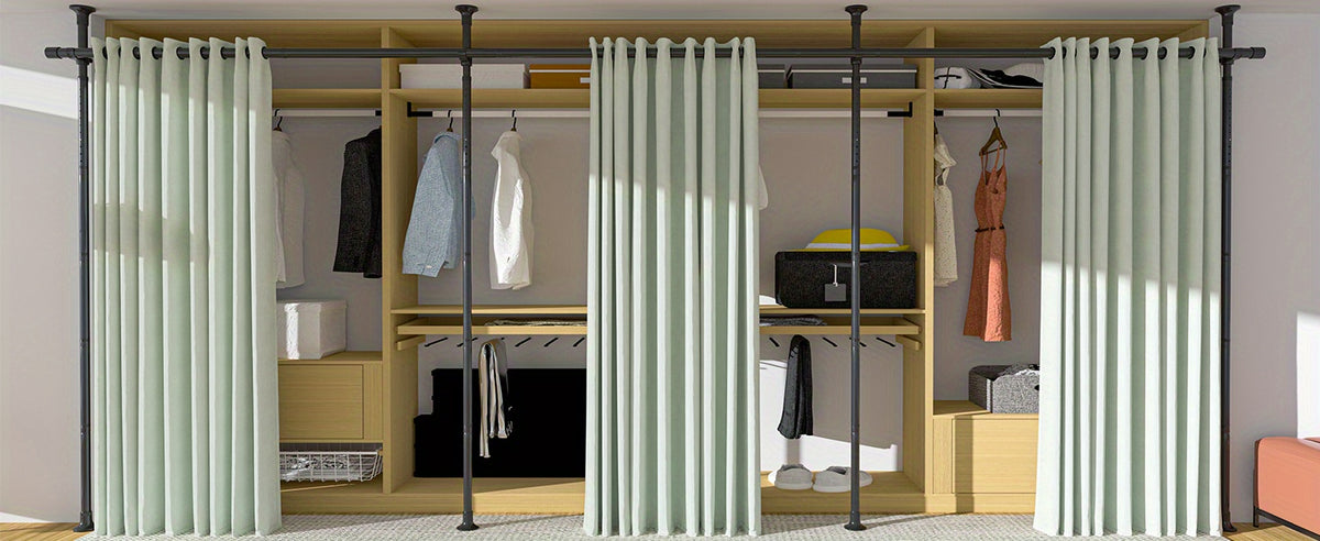 Adjustable Tension Room Divider Curtain Rod – No Drilling, 28–171" Wide, 4–10 ft Floor-to-Ceiling, Heavy Duty, Black & White (Curtains Not Included)