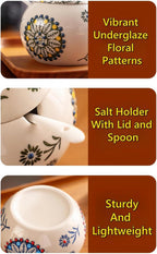 Handmade Ceramic Salt Jar with Airtight Lid & Spoon – 13oz Countertop Organizer for Salt, Sugar & Spices, Decorative Kitchen Storage Canister, Chef’s Gift, Blue, Red or Green