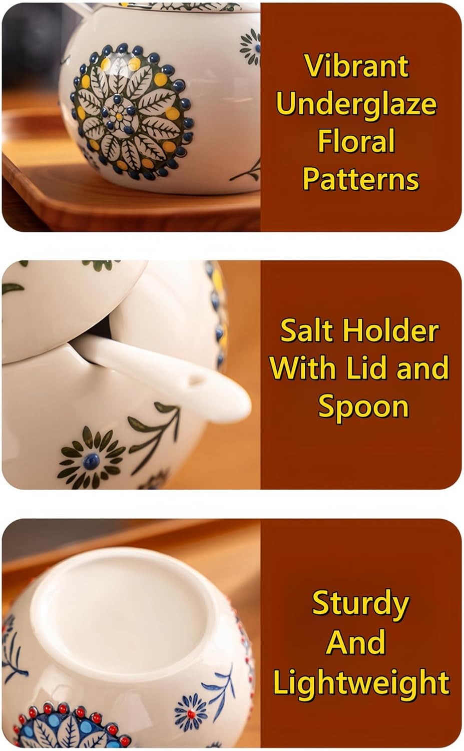 Handmade Ceramic Salt Jar with Airtight Lid & Spoon – 13oz Countertop Organizer for Salt, Sugar & Spices, Decorative Kitchen Storage Canister, Chef’s Gift, Blue, Red or Green