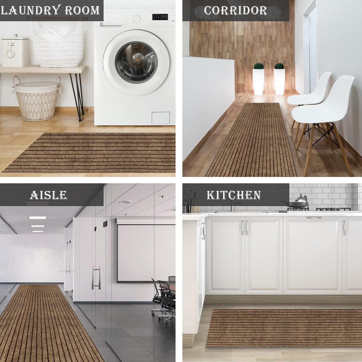 Runner Rug for Hallway Entryway Kitchen – Indoor Outdoor Non-Slip Rubber Backing, 200+ Custom Sizes, 8 Colors, Stain Resistant Low Pile Carpet Runner