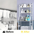 Over Toilet Storage Rack Metal Bathroom Organizer with Toilet Paper Holder and Hook Space Saving Above Toilet Shelf for Bathroom Laundry Room 3 or 4 Tier