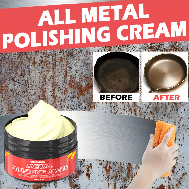 Metal Polish & Gloss Restoration Paste 30g with Sponge – Long-Lasting Shine & Protection for Kitchen Pots, Bathroom Fixtures & Car Surfaces, Easy-Apply Cream Renovation Paste